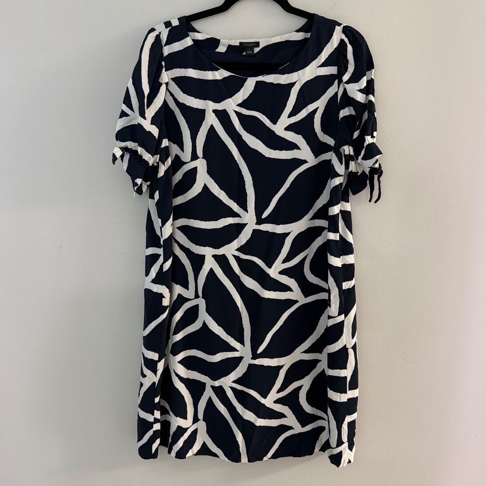 Ann Taylor Factory Black White Abstract Striped Print Shift Dress Women Large